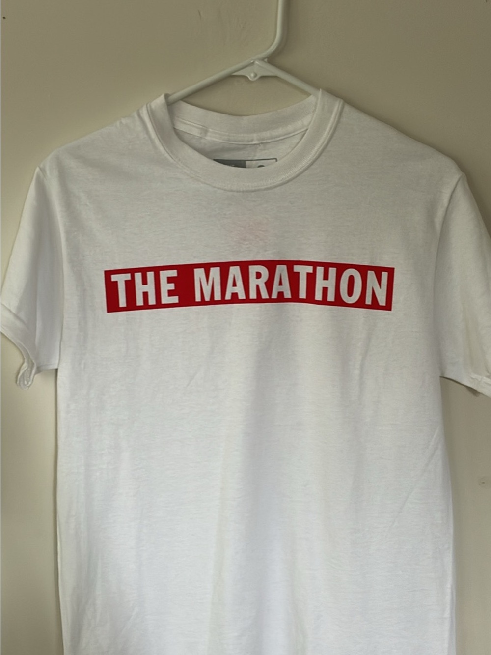 The Marathon Clothing White Tee with Red Block Logo